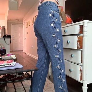 Lawman vintage High Rise Straight Leg Blue Jeans with Silver Embellishments